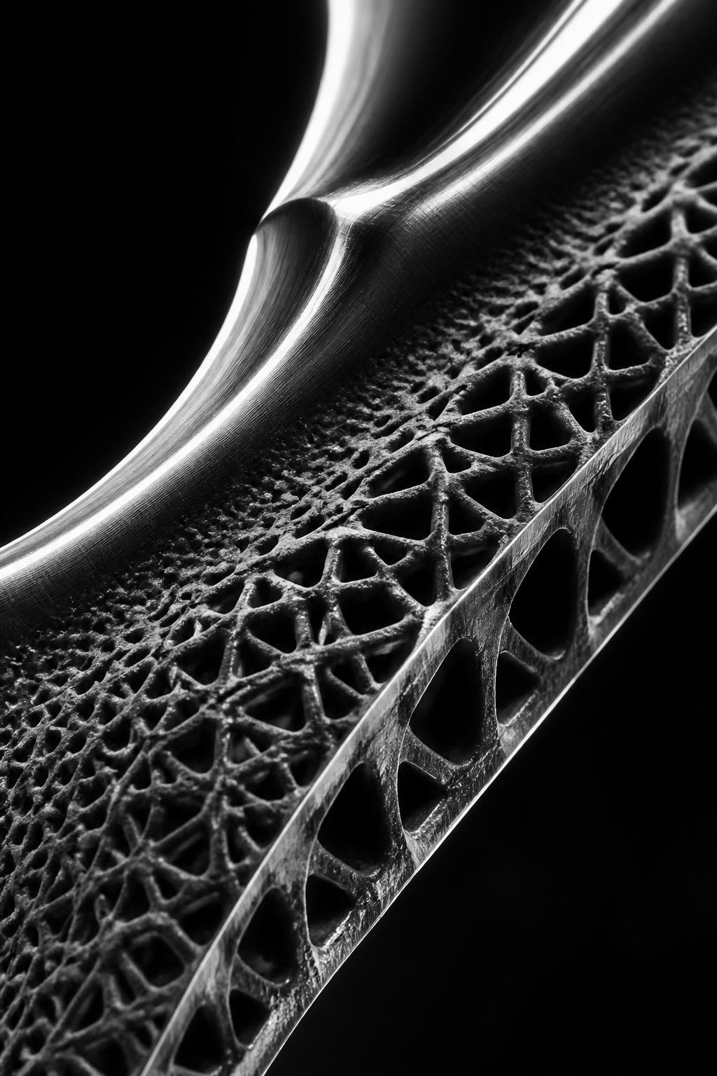 Precision machined components photographed in low-key monochrome light